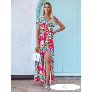 Vici Carnation Floral Bardot Wrap Maxi Dress